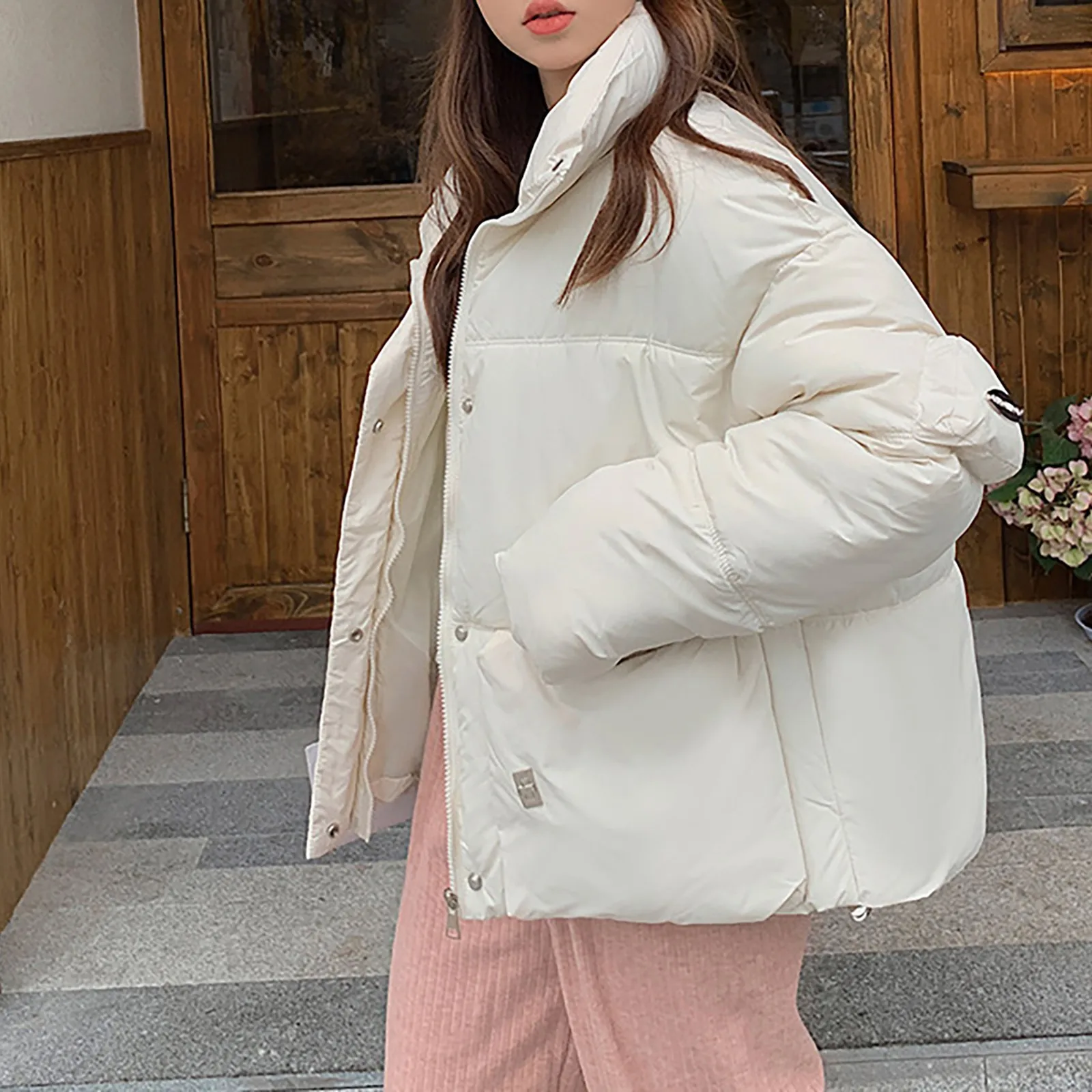 

2023 зимнее Стеганое пальто для женщин, модная теплая свободная универсальная хлопковая куртка, Женская однотонная Повседневная теплая верхняя одежда, Ropa De Mujer