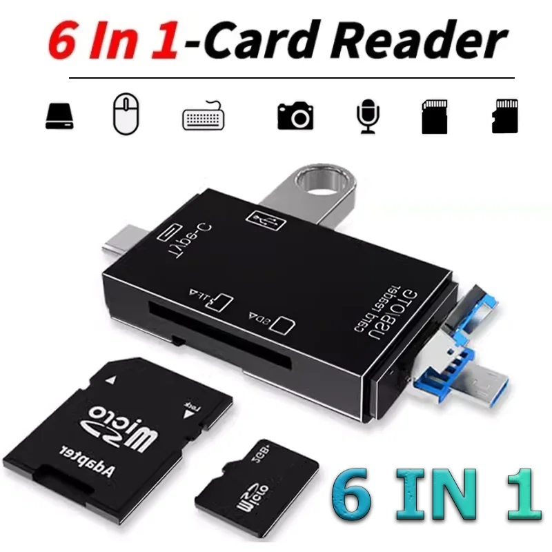 OTG 카드 리더기 USB 2.0-C 타입 SD TF 메모리 카드 어댑터, 휴대폰 노트북 액세서리, 다기능 카드 리더기, 6 in 1