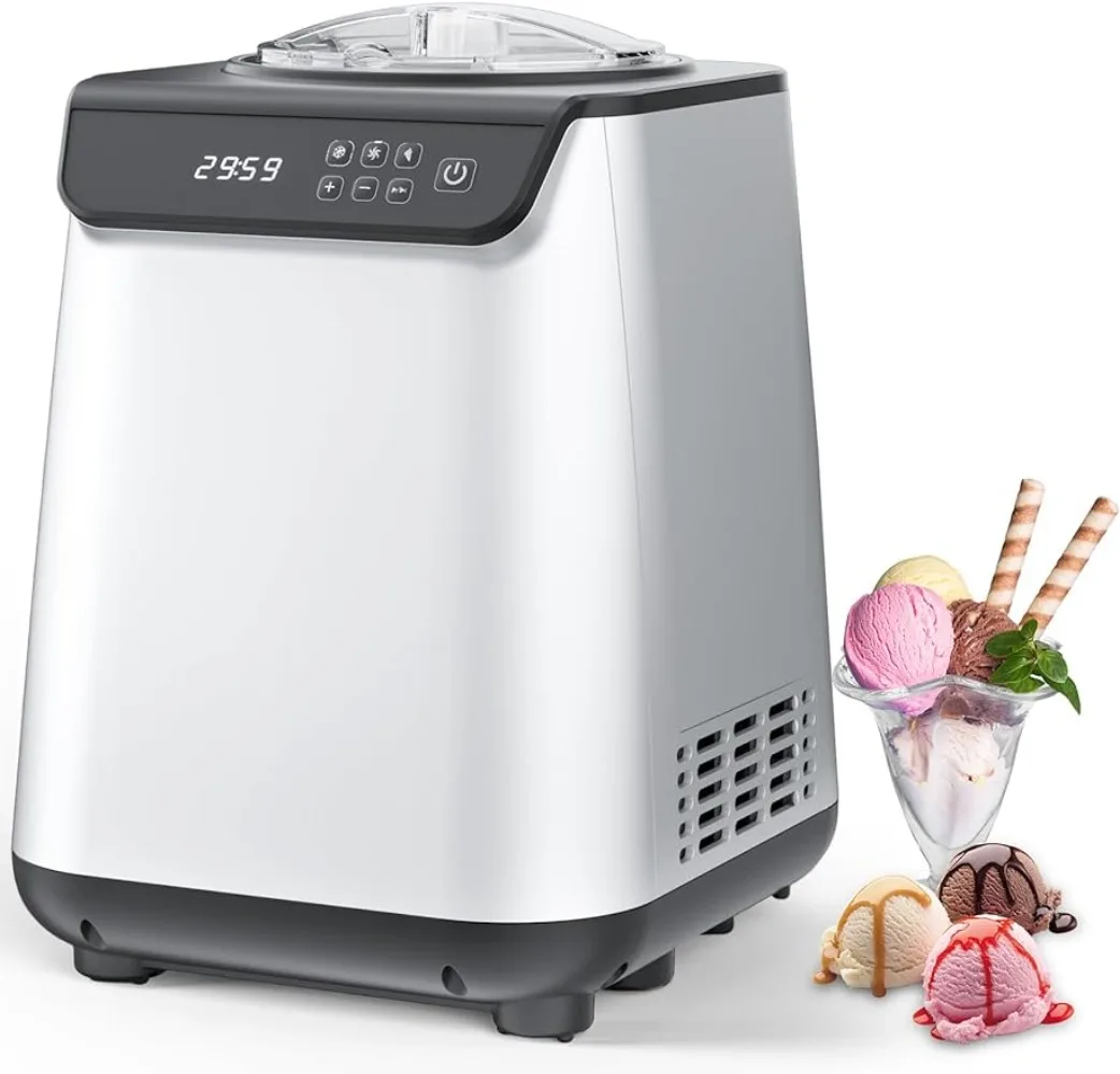 

COWSAR 1.3 Quart Automatic Ice Cream Maker with Built-in Compressor, No Pre-freezing, Fruit Yogurt Machine,LCD Display & Timer