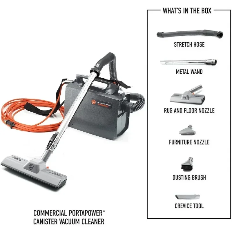 Hoover Commercial PortaPower Lightweight Bagged Canister Vacuum Cleaner with Attachments, Portable Professional Pro Grade 5