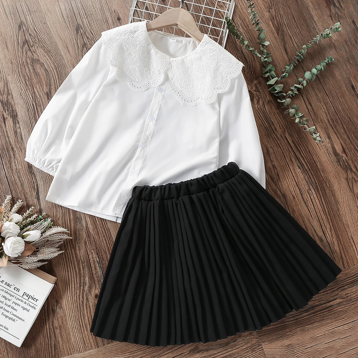 

Clothes for Teenagers Children Clothing School sets White Blouses & Skirt Suit for Girls Spring Autumn Baby Kids clothes 4 -14 Y