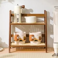 Double Layer Bamboo Rack 2-Tier Desktop Organizer Display Racks Office Stationary Office Storage Makeup Organizion for Vanity 1