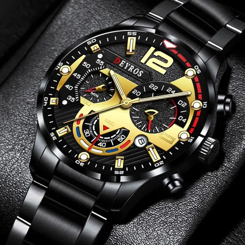 Luxo Moda Mens Rel gios A o Inoxid vel Quartz Rel gio De Pulso Calend 