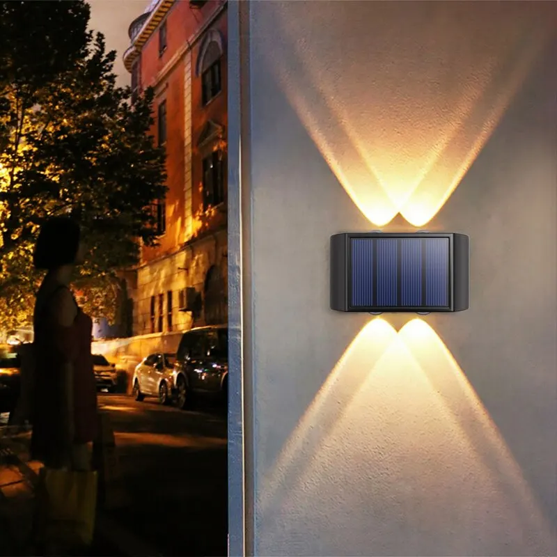 

Solar Wall Lamp Outdoor 4LED Warm Light Waterproof Up And Down Luminous Lighting Balcony Yard Garden Decoration Lights
