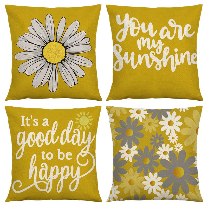 

Cross border for geometric letters flowers small daisies pillow cover living room home sofa bedroom pillow cover linen cushion