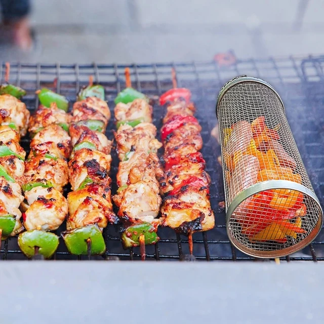 Gördülő Grillező Kosár Grillezés Főző Grill Rács Hordozható Kerek Kültéri Kemping Barbecue Rack Edény Konyhai Szerszám - Image 5