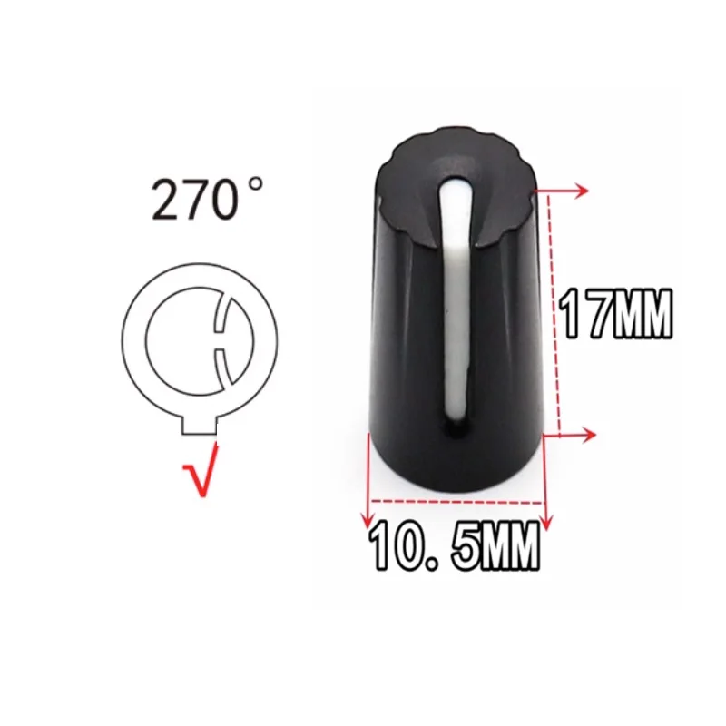 270 Angle D half axis 6mm 10.5x16.5mm plastic Knob Cap Potentiometer RK097 148 WTH118 RV24YN Encoder rotary switch Knob 10PCS