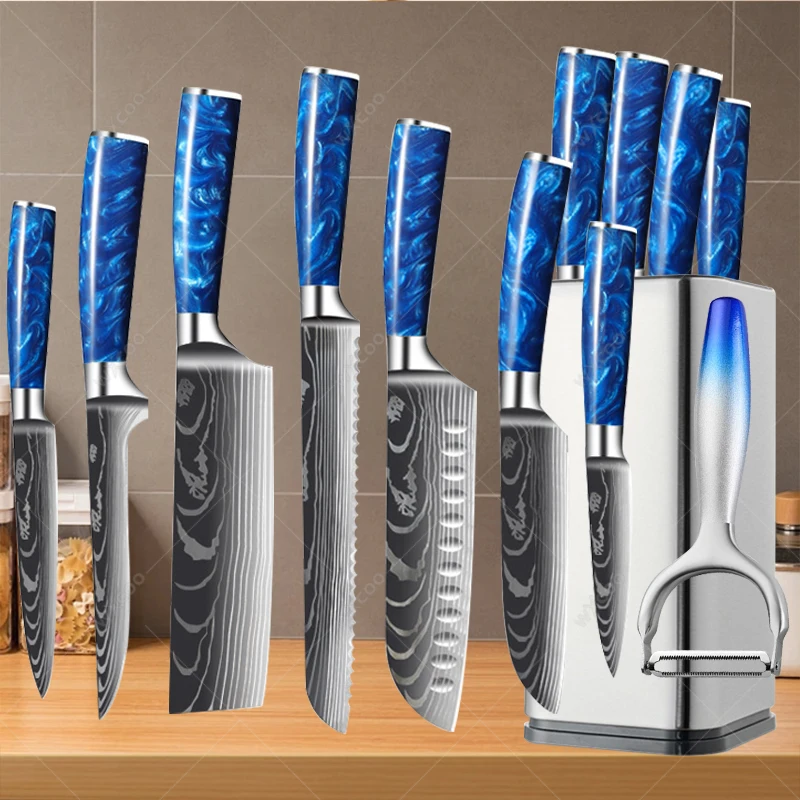 Description Picture 2 of itemDamascus Laser Engraved Chef Knife Set Santoku Knife Stainless Steel Kitchen Knives Multi-purpose Knives Cooking Tool