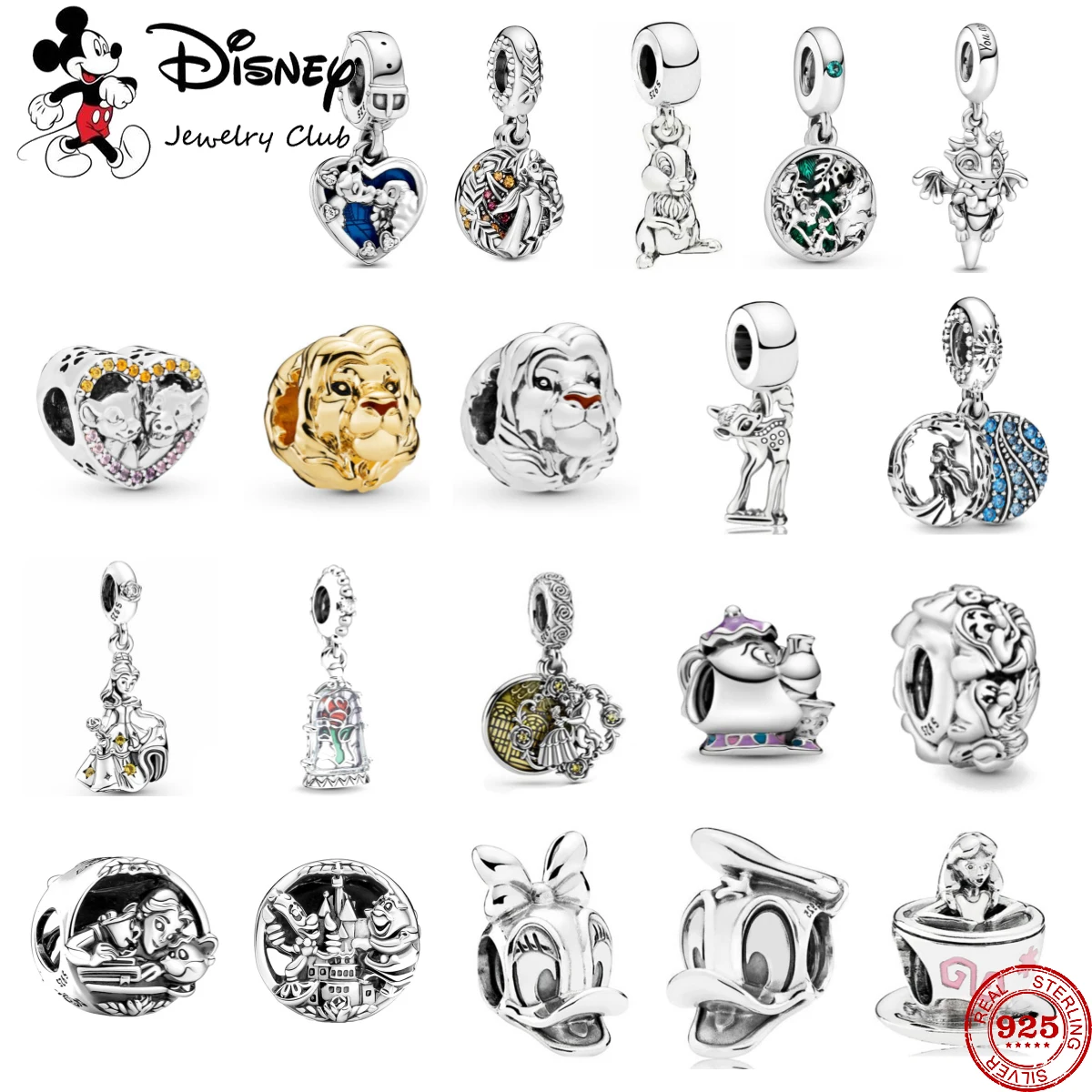 Disney Lion King Beauty With Beast Donald Duck Charms Beads For Original 925 sterling silver Bracelet Pendant Necklace Jewelry