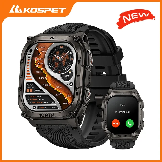 KOSPET Tank M4 Smart Watch Stainless Steel 6-Sat GPS Offline Maps 10ATM Waterproof 45M Dive 24/7 Health Monitor for Android iOS