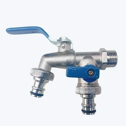 1/2'' 3/4'' Double Head Water Faucet Water Splitter Connector Coupling Adapter Valve Switch Garden Hose Irrigation Tap Joint