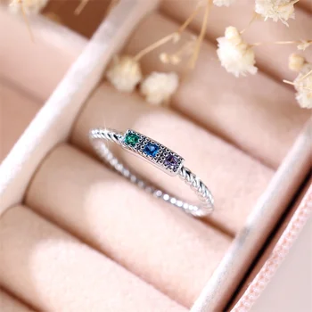 Luxury Female Rainbow Zircon Stone Ring Trendy Silver Color Engagement Mini Wedding Jewelry Gift For Women
