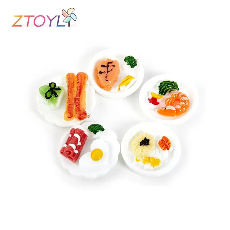 1/12 Dollhouse Miniature Breakfast Plate Egg Bread Simulation mini food model ornaments Dolls House Accessories random sent 5pcs pretend food toys doll house toys