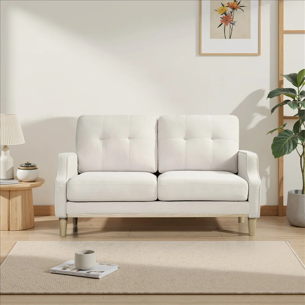 Stoff-Zweisitzer-Sofa mit USB-Ladeanschluss, Dicken Kissen und Massivholzbeinen - Kompaktes 2-Sitzer-Sofa für Kleine Wohnungen – Detail 16
