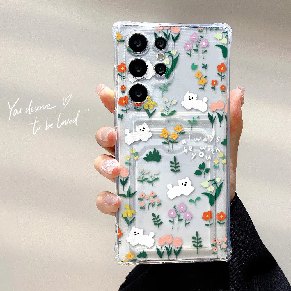 Floral Soft TPU Card Holder Phone Case