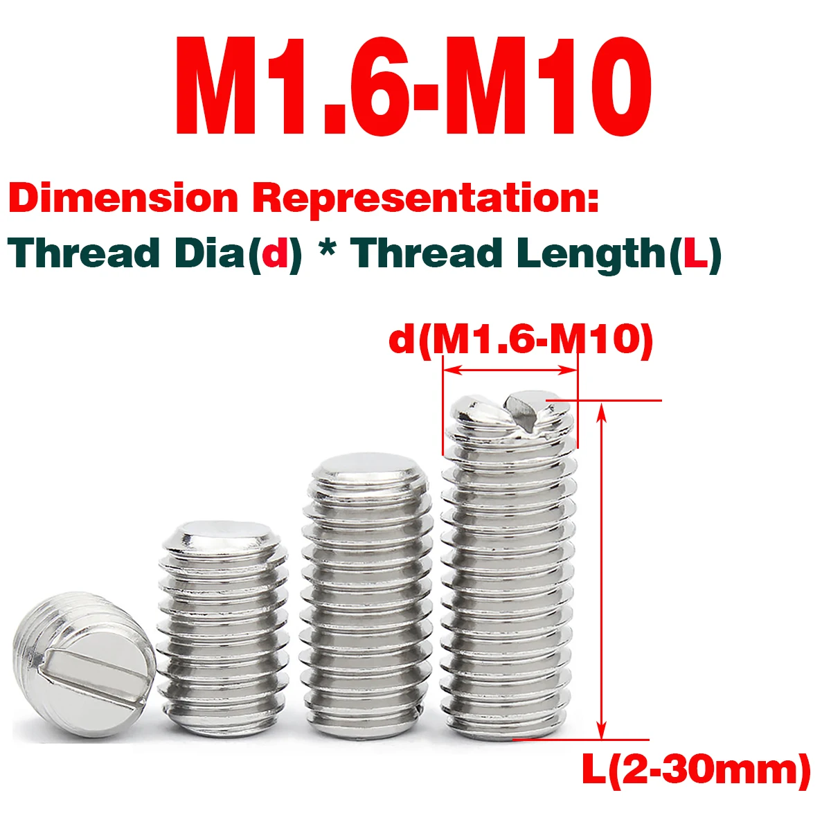 

304 Stainless Steel Slotted Flat Head Set Screw. Slotted Headless Machine Screw M1.6-M10