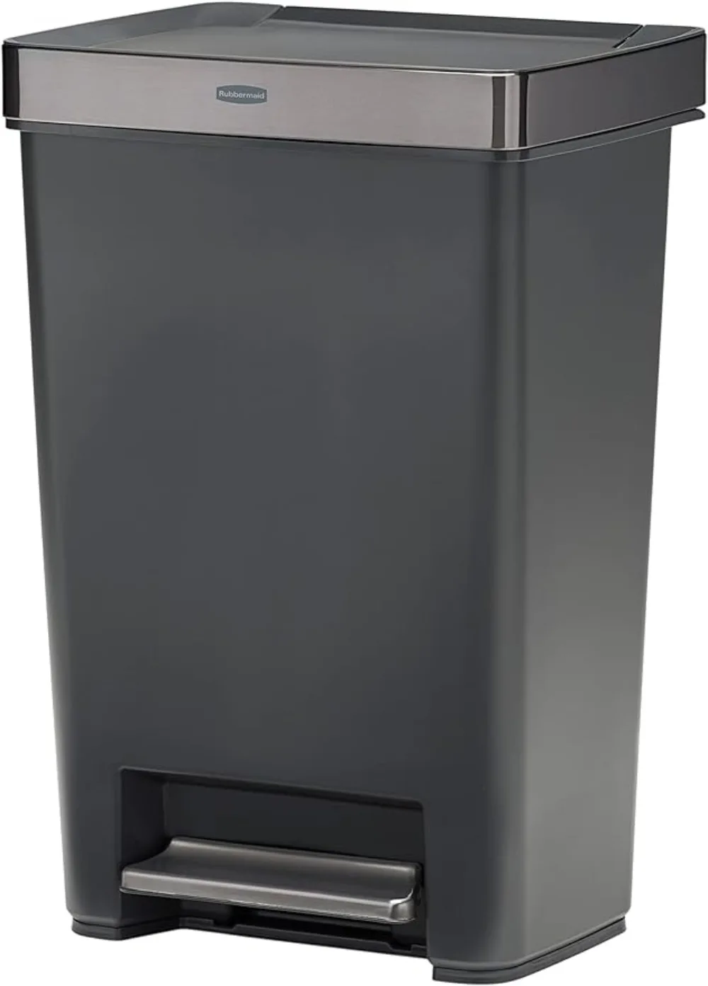 

Rubbermaid Premier Series III Step-On Trash Can for Home and Kitchen, with Stainless Steel Rim, 12.4 Gallon, Charcoal
