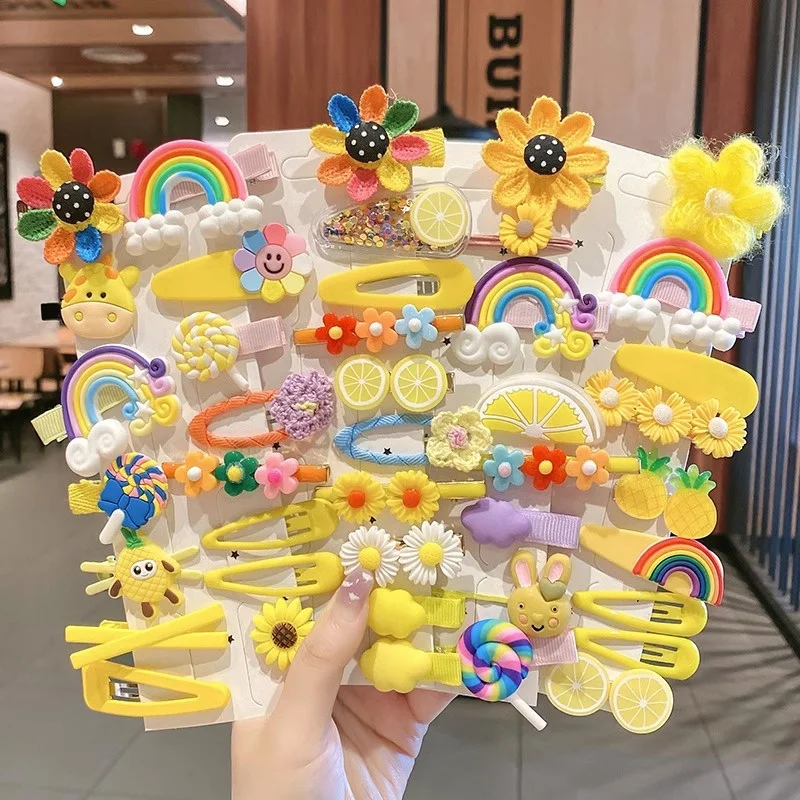 14PCS Girls Sweet Hair Clip Rainbow Fruit Lovely Hair Accessories Headwear Hairpins Cute Cartoon Bands Headdress Barrettes
