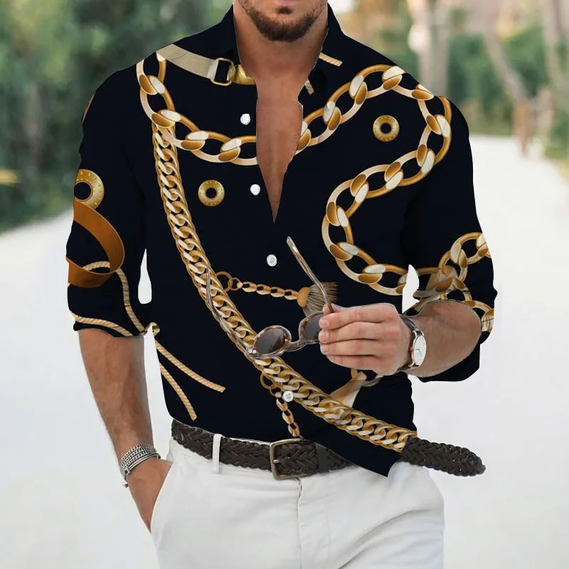 

Men's Oversized Casual Social Printed Retro Hawaiian Long Sleeve Shirt Y2k Streetwear Harajuku Vintage Luxury Vacation Clothing