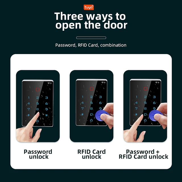 Tuya App Wifi Access Control System Kit Set Waterproof RFID Keypad 125KHz 13.56MHz Wiegand output&input Reader Door Lock System 4
