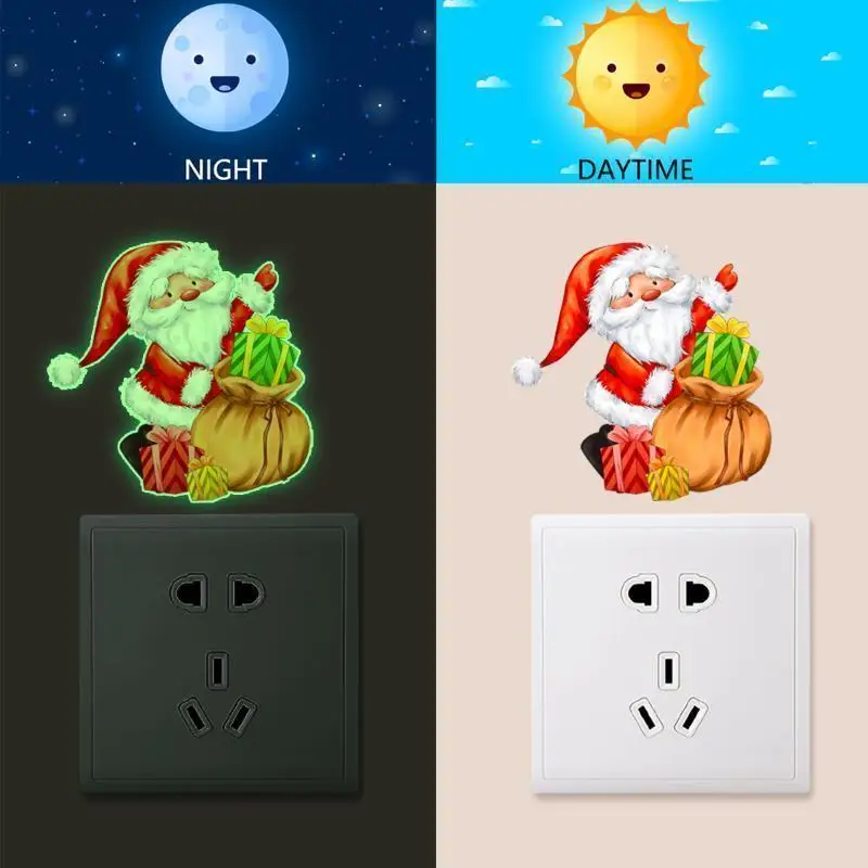 Cartoon Santa Claus Gift Balloon Glow In The Dark Sticker Switch Sticker Christmas Home Decoration Self-adhesive Wall Sticker