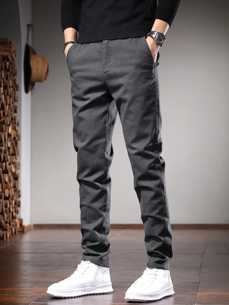 Autumn Casual Pants Men Suit Pants Fashion Korean Style Gray Slim Fit Straight Trousers