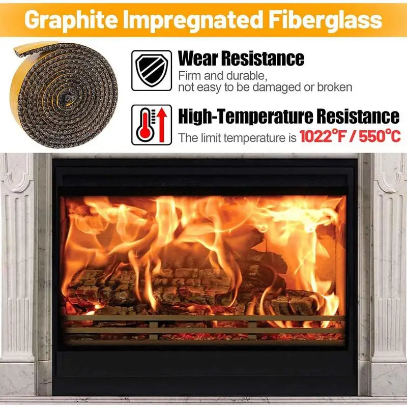 Fireplace Seal Rope Self-Adhesive Fiberglass Sealing Tape Temperature Resistant Furnace Stoves Door Gasket Cord