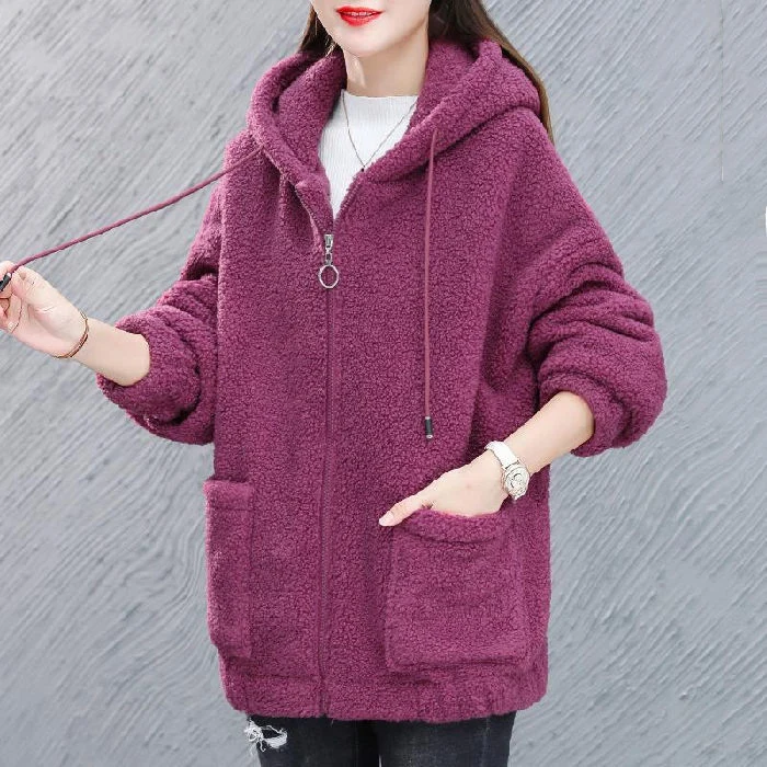 Cabolsa de lã de Cordeiro com Capuz para Mulheres Cabolsa de lã de Cordeiro Nova Primavera Outono Solto Coreano Zíper Cardigan Engrossado Mulher 2022 8 das mulheres 2022 nova primavera outono solto