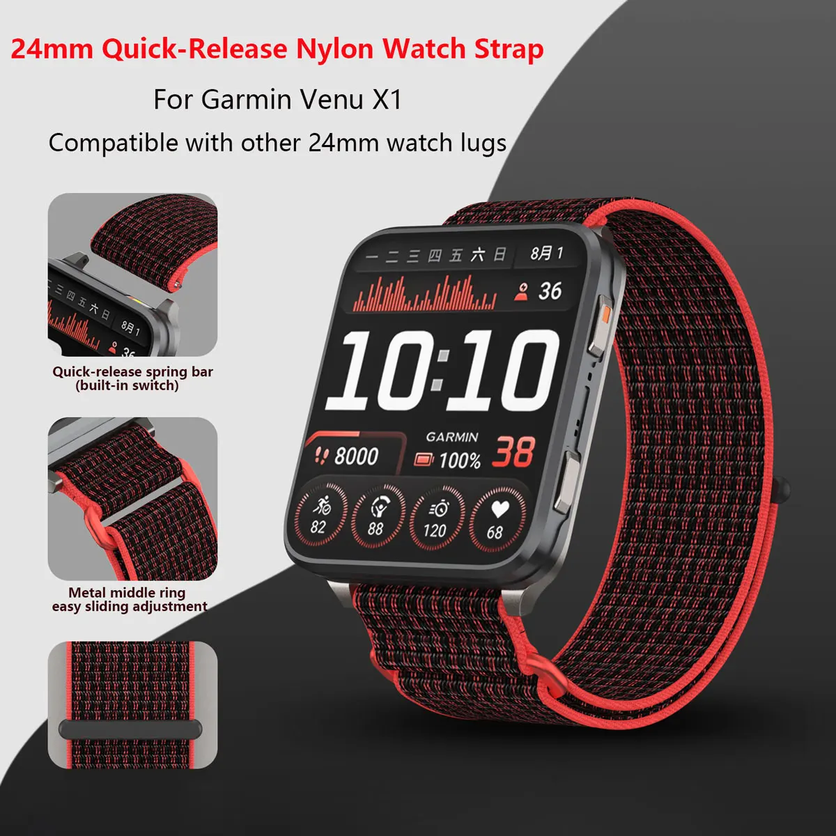 Breathable Quick-Release 24mm Nylon Loop Watch Strap