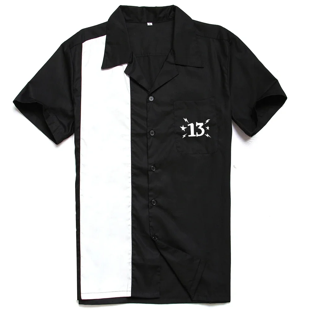 

L-3XL Plus Size Cotton Men Shirt Summer Short Sleeve Chest Pocket Embroidery Blue Black Rockabilly Shirt Casual Shirts for Men