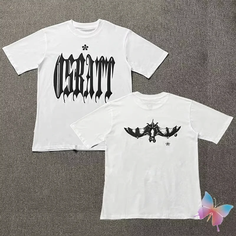 Summer White Short Sleeve Osbatt T-shirt Hight Quality Cotton Bat Foam Printed Round Neck Tshirts Fashion Street Men Women Tops