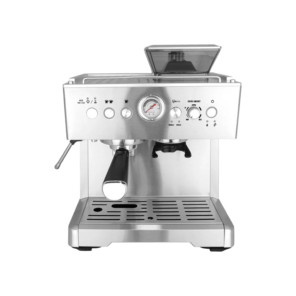 Semi Automatic Coffee Maker Stainless Steel Italian Expresso Coffee Machine Maker with Bean Grinding for Household Use