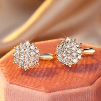 Female Luxury White Crystal Earring Charm Gold Color Clip Earrings For Women Vintage Wedding Jewelry