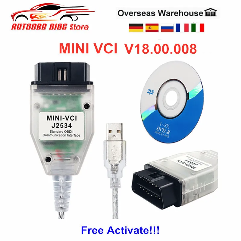 최신 VCI TIS Techstream 18.00.008 OBD2 자동차 진단 케이블 MINI-VCI J2534 FT232RL 전체 칩
