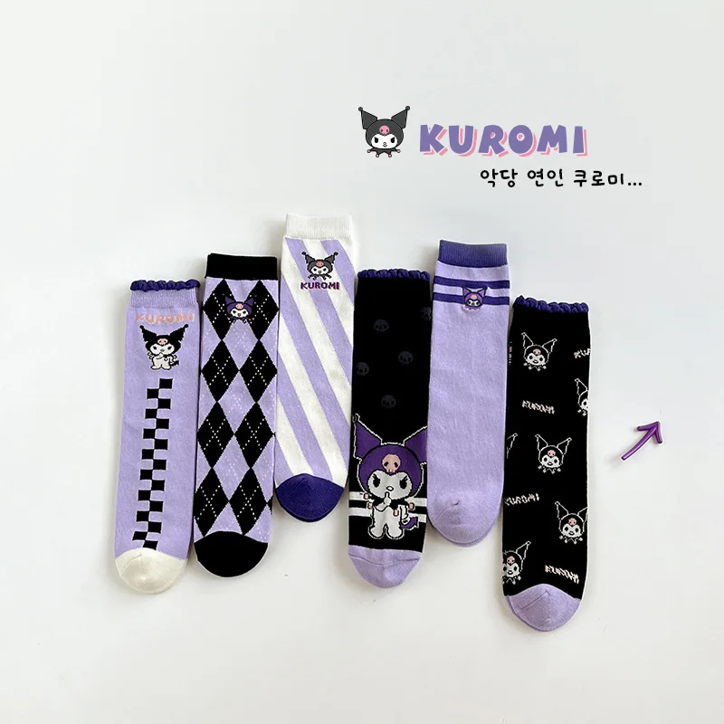 

Sanrio Kuromi Children's Socks Wholesale Cartoon Mid-tube Socks for Girls Korean Version of Foreign Princess Calf Stockings