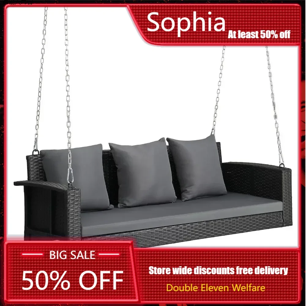 5 FT Rattan Porch Swing Outdoor Support 800 LBS with Cushions & Adjustable Chains, Patios Wicker Swings Bench Chair, Patio Swing