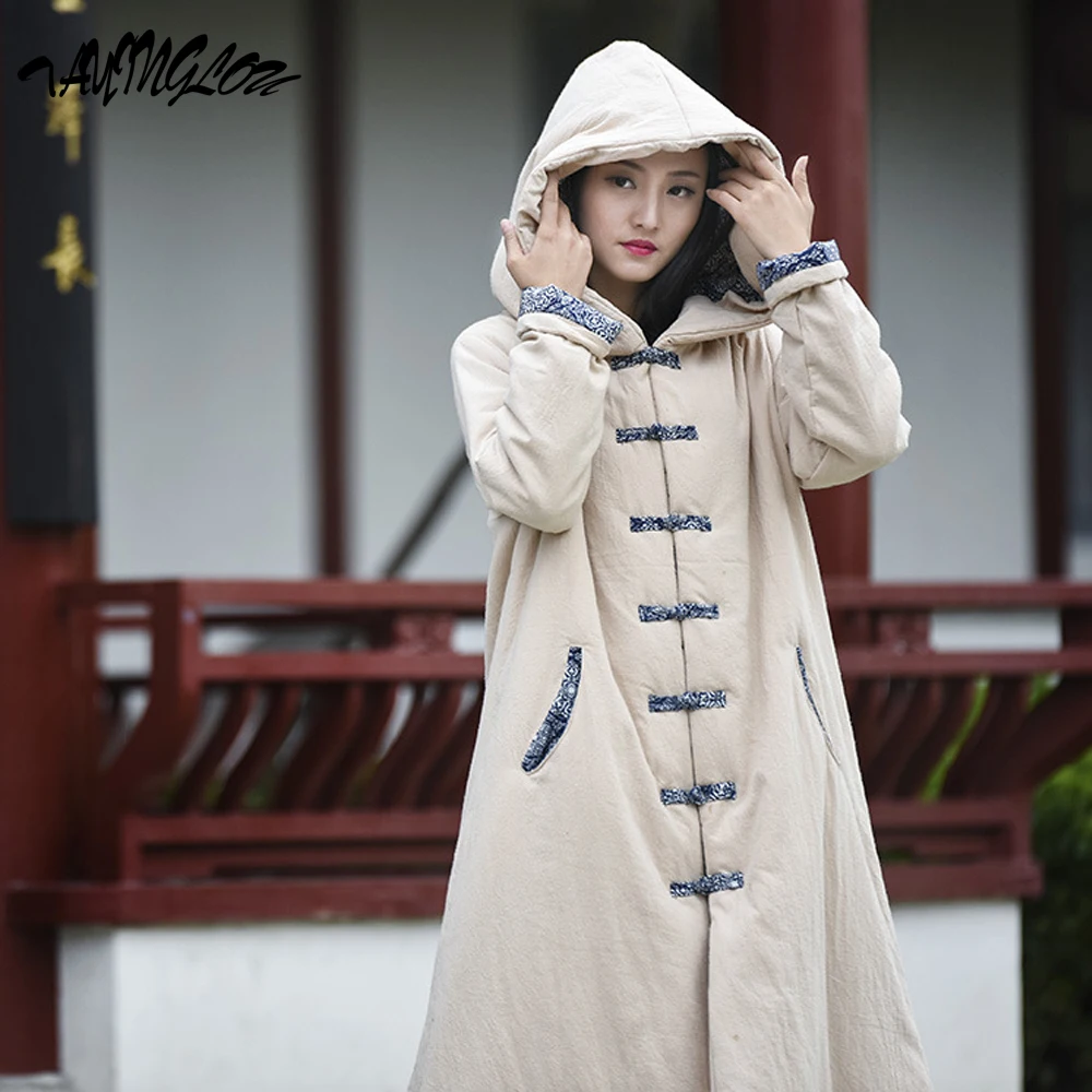 

Coats For Women 2023 Autumn And Winter Basics Parka Cotton Linen Washed Wrinkled Fabric Retro Robe Warm Cotton-Padded Clothes