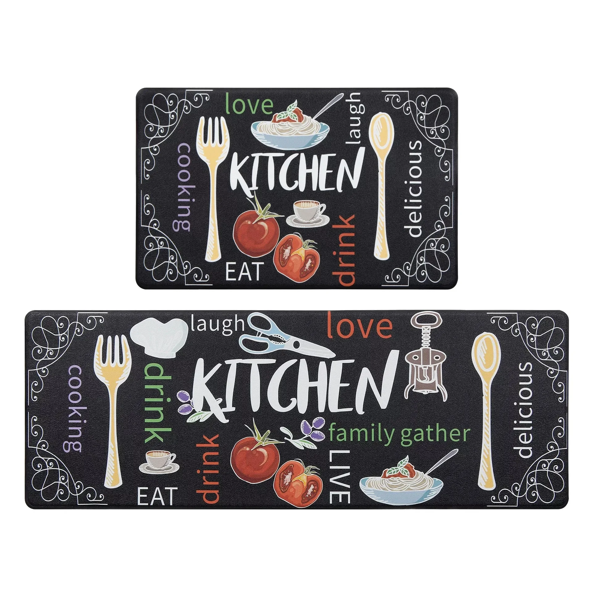Floor Mat Shaggy Rugs Anti Fatigue Kitchen Rug Set of 2 Non Slip Cushioned for Floor