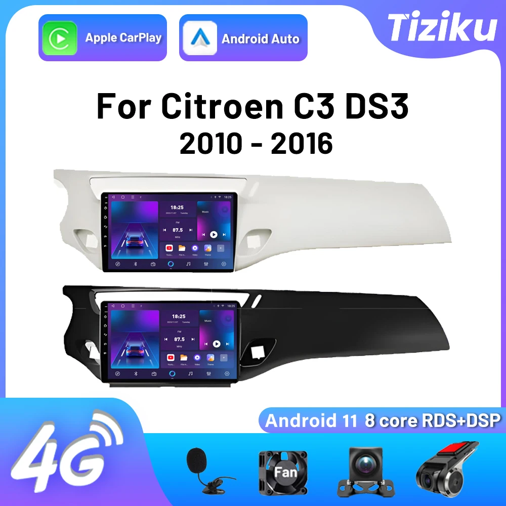 2Din Android Automotive Carplay Wirelesss Android Auto Car Radio Per Citroen C3 Ds3 2010 - 2016 Stereo Car Audio Video Car Play