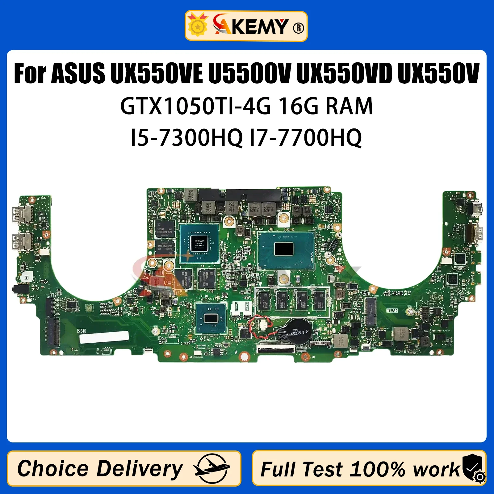 Материнская плата Akemy UX550VE для ноутбука ASUS U5500V UX550VD UX550V, материнская плата со стандартным I7-7700HQ ЦП GTX1050TI 8 ГБ 16 ГБ ОЗУ
