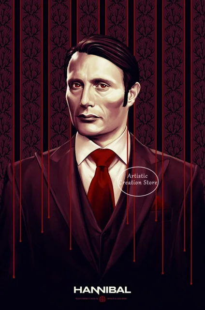 thumbnail image 1 of Póster del programa de televisión Hannibal, película de terror y suspenso clásica de Mads Mikkelsen, lienzo impreso, arte de pared, imágenes para decoración del hogar, dormitorio y club, 1 of 5