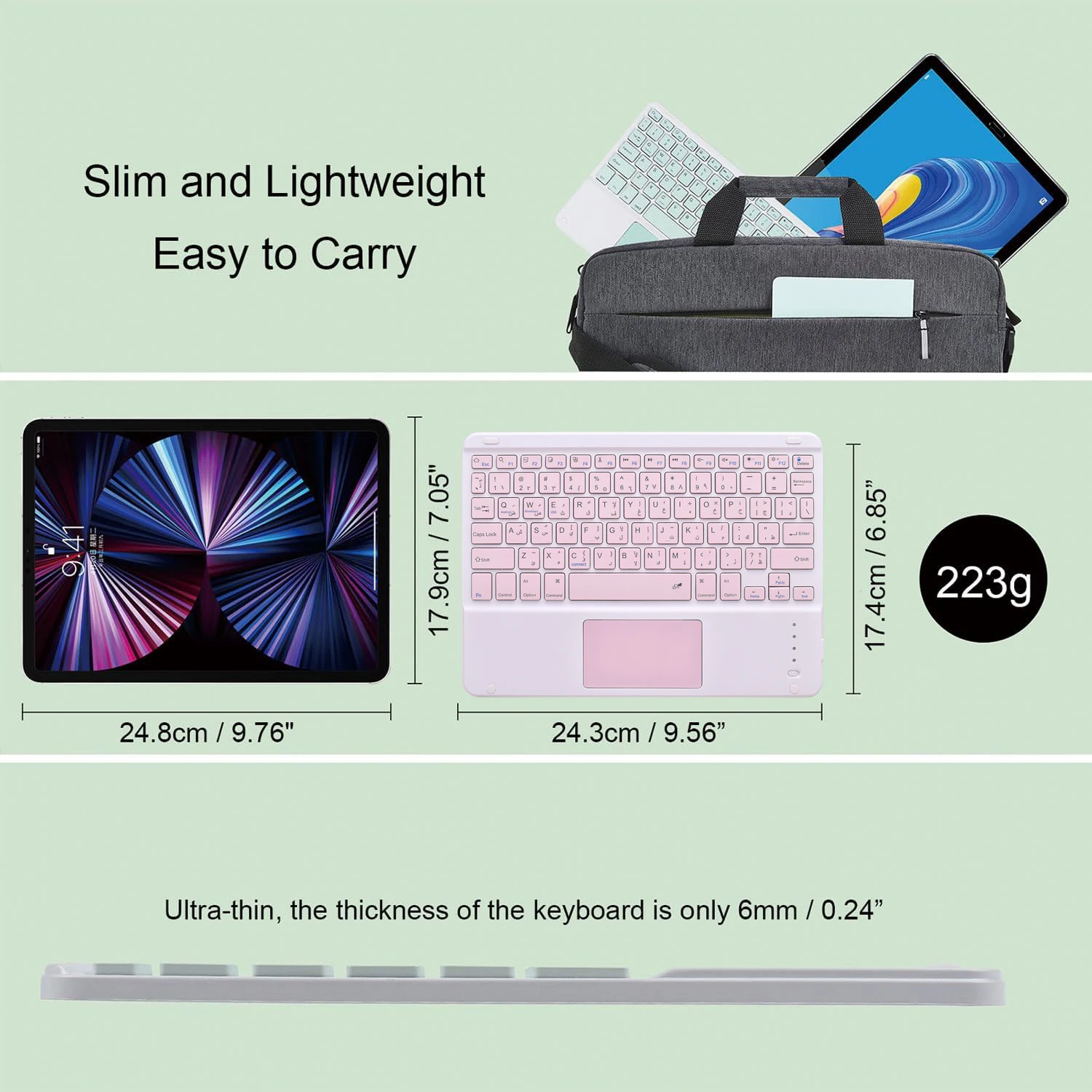 Trackpad Arabic Keyboard for ipad 10.2 10.5 11 10.9 Lenovo P11 Pro M10 Plus 10.6 10.3 10.1 Samsung Tab S9 S8 S7 S6 A9+ A8 A7