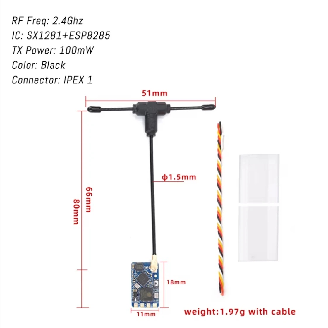 BAYCK ELRS 2.4G NANO Récepteur ExpressLRS 100mW IPEX1 pour Drone FPV