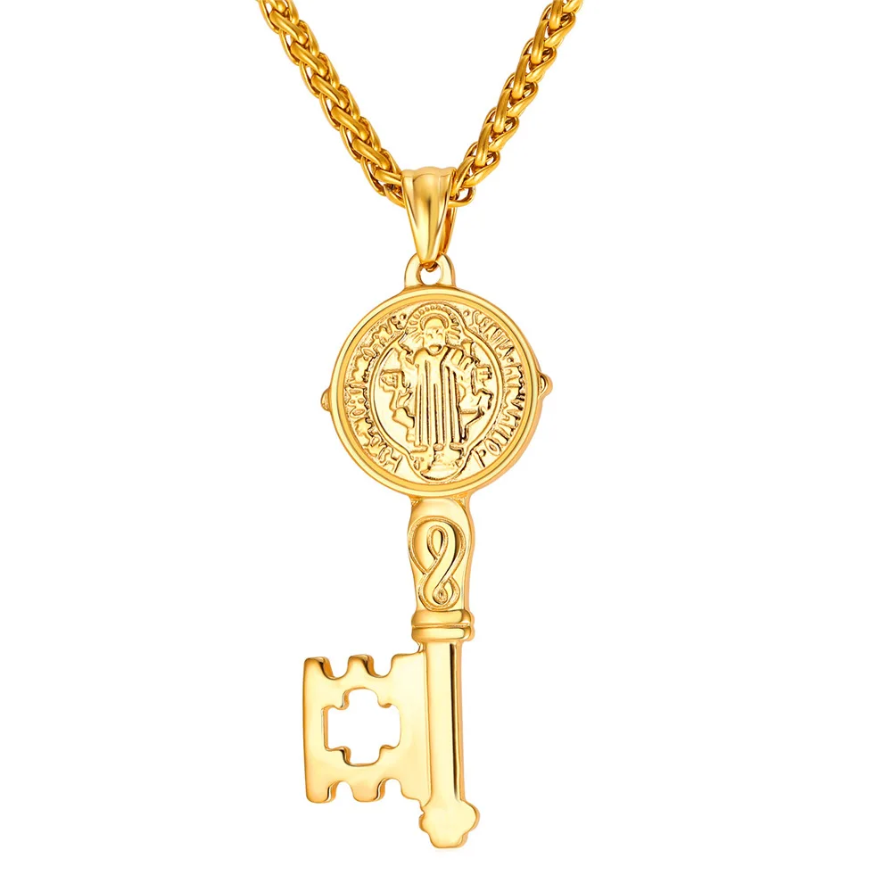 Collare St Medal Printed Key Pendant Stainless Steel Gold/Black Color