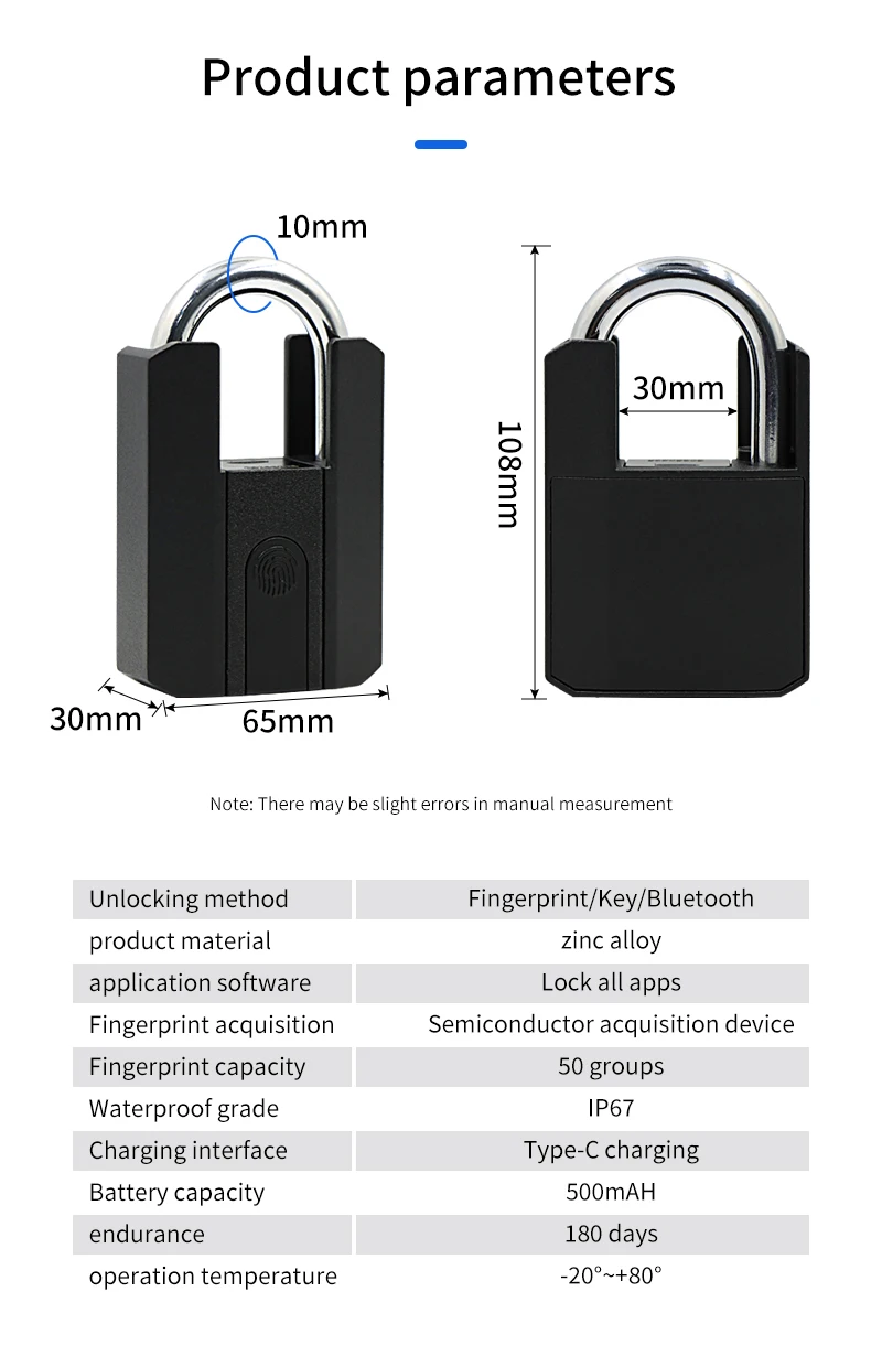 IP67 TTLock Smart Padlock Bluetooth APP Fingerprint Lock Keyless Bag Pad Lock G2