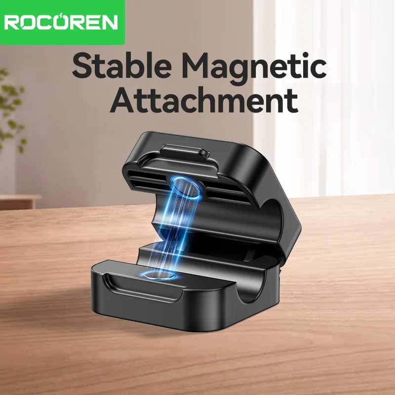 Rocoren Magnetic Cable Organizer Holder Cable Smooth Adjustable Cord Holder Under Desk Management Wire Keeper Clips cable organizer