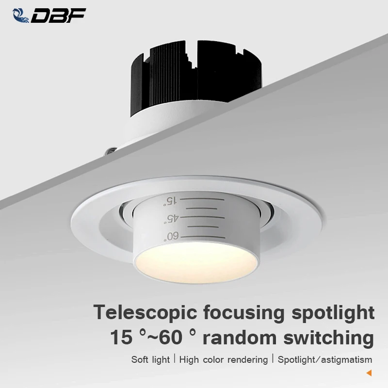 Dimmable Embedded Zoom Recessed Downlights 1560 Degrees COB 5W 10W 15W