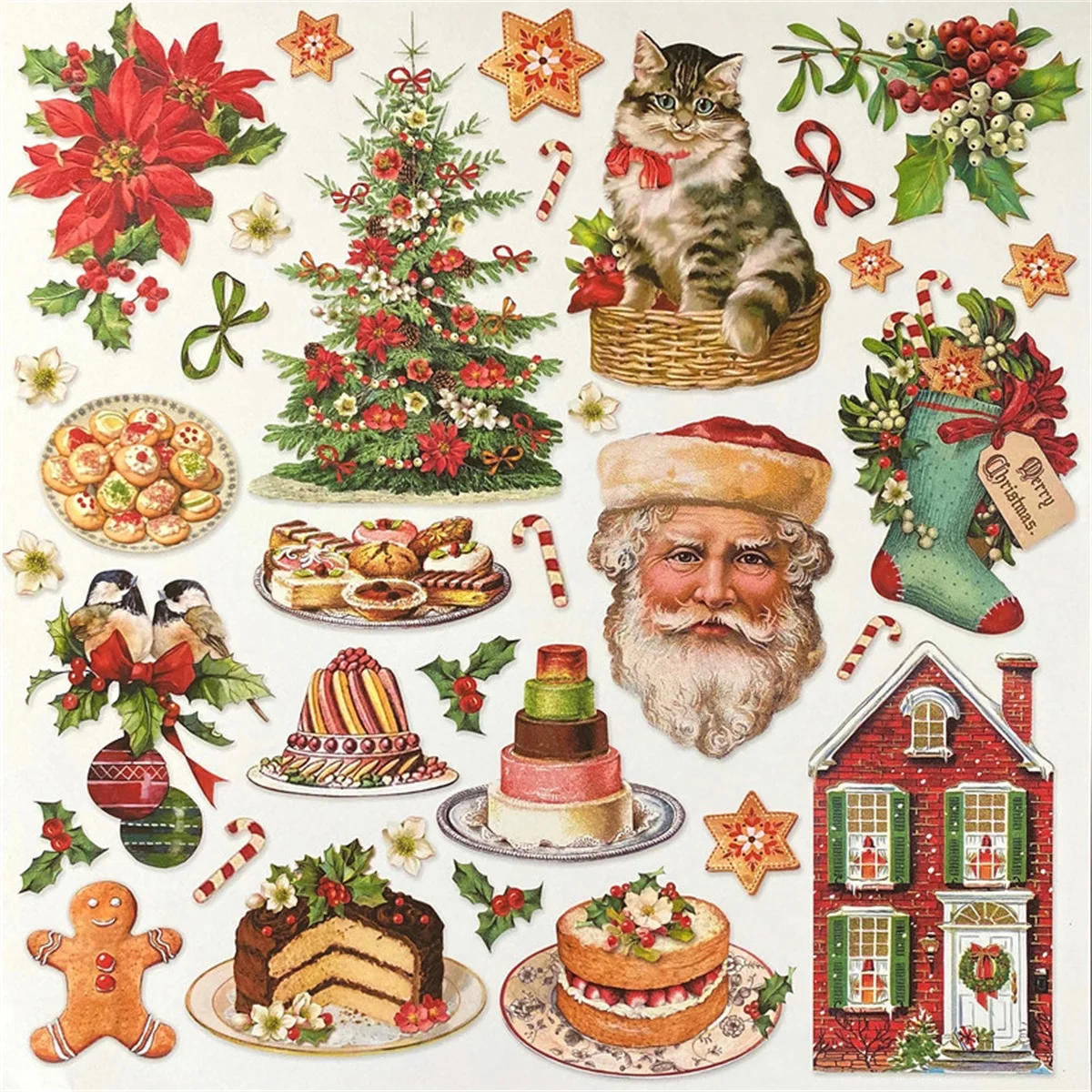 16Pcs/Pack Retro Santa Clause Christmas Vintage Sticker DIY Craft Scrapbooking Album Junk Journal Decorative Stickers