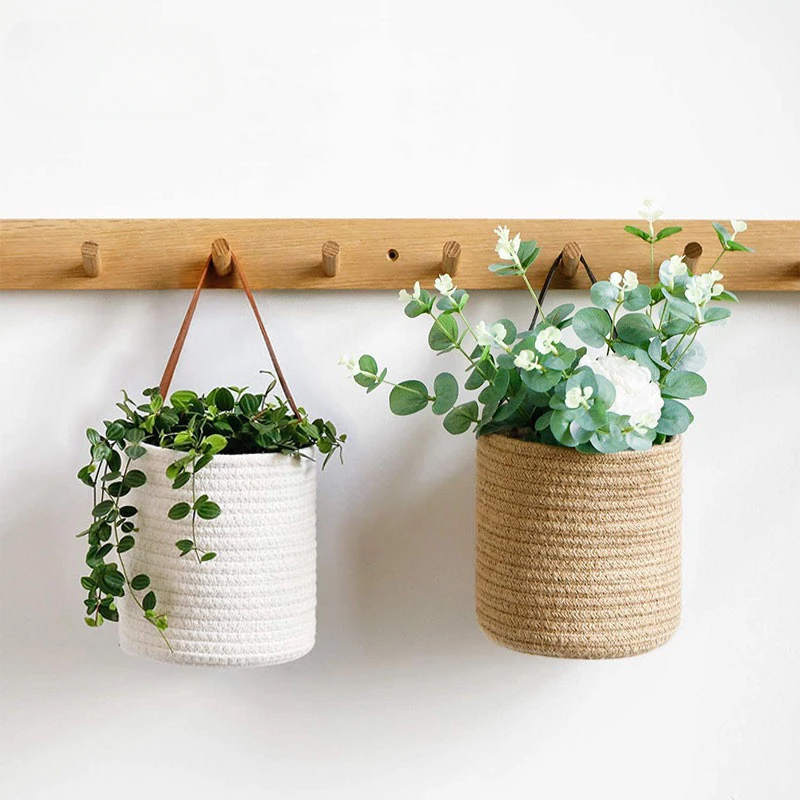 

Cotton Rope Hanging Basket,Round Wall Basket with Handles,Woven Organizer Storage Basket for Kitchen Bedroom Living Room Office