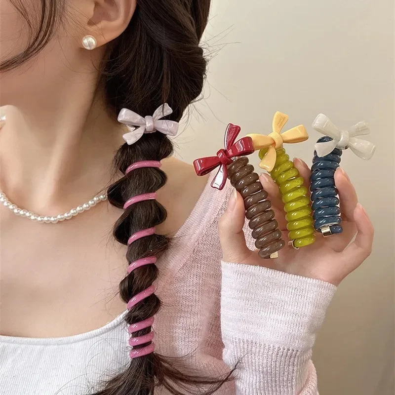 Korean Fashion Bow Ponytail Elastic Hair Bands for Women Telephone Wire Hair Ties Scrunchies Hairbands Girls Hair Accessories